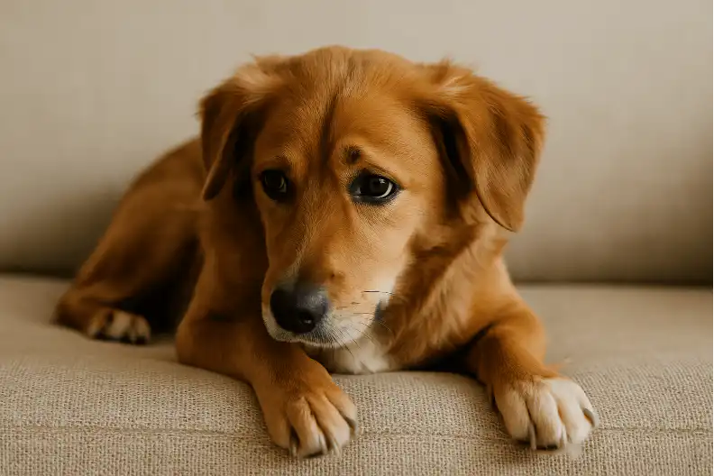 Perro mostrando signos de malestar que requieren atención veterinaria.